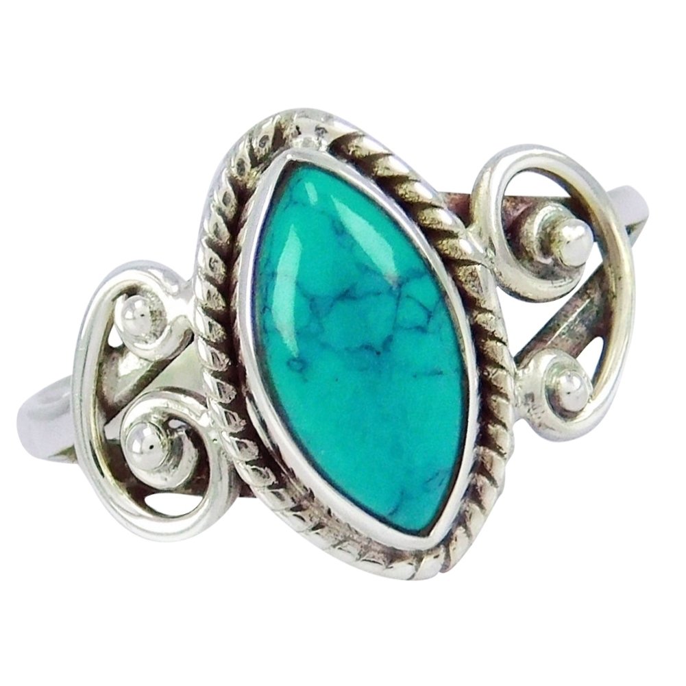 Antique Marquise Cut Turquoise Finger Ring Women Tibetan Carved Jewelry Gift Image 6