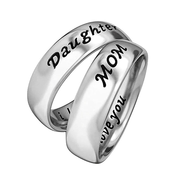 I Love You Carved Letter Finger Ring Mom-Daughter Jewelry Image 3