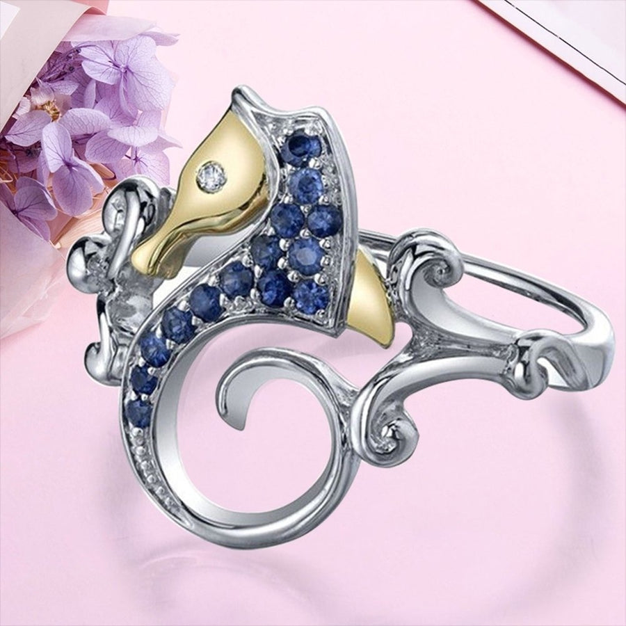 Fashion Blue Rhinestone Seahorse Silver Plated Finger Ring Women Jewelry Gift Image 1