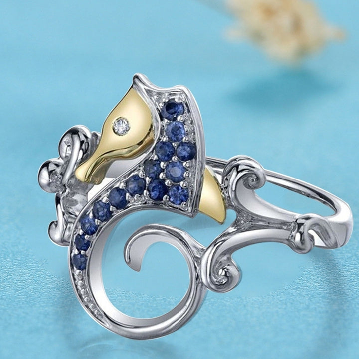 Fashion Blue Rhinestone Seahorse Silver Plated Finger Ring Women Jewelry Gift Image 2