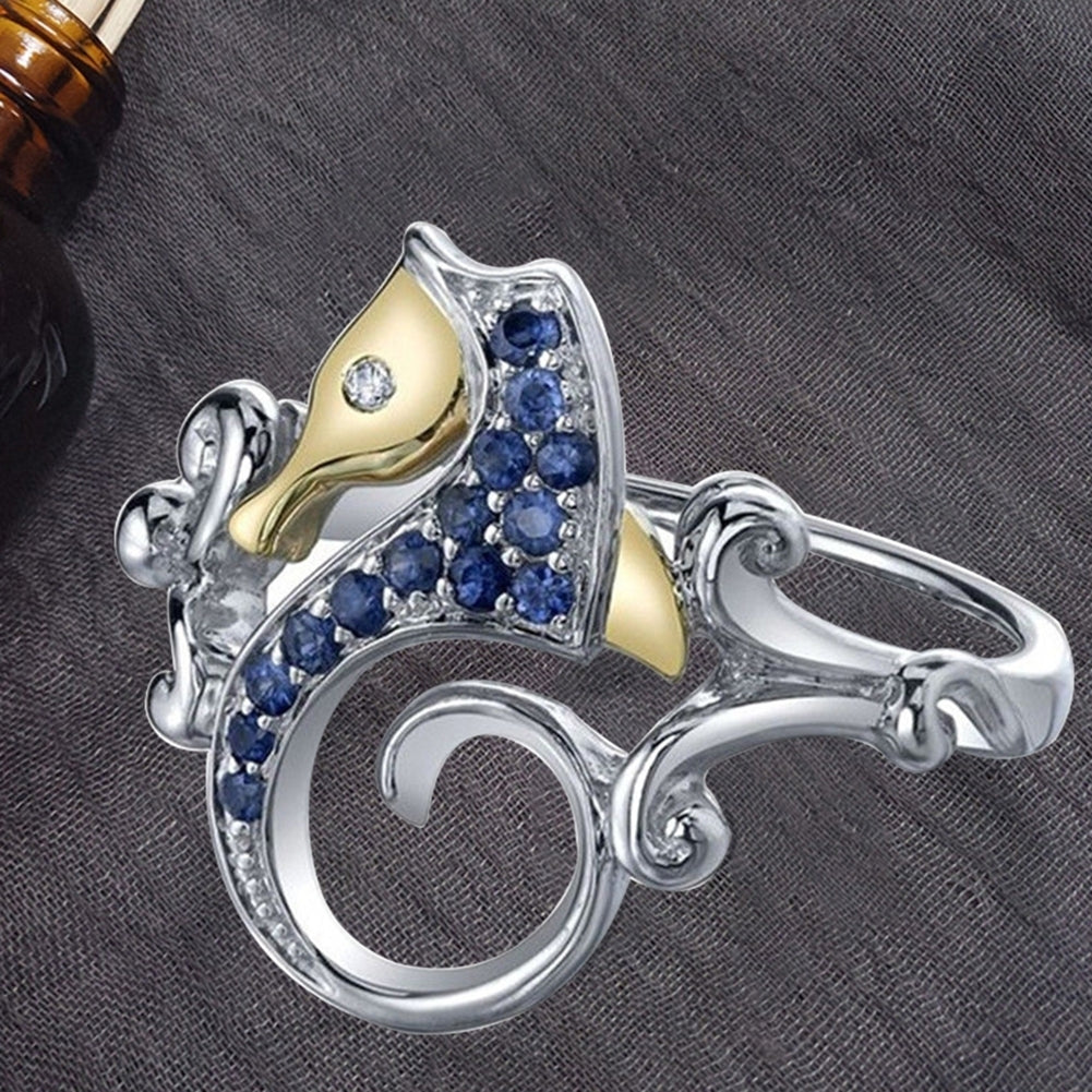 Fashion Blue Rhinestone Seahorse Silver Plated Finger Ring Women Jewelry Gift Image 4