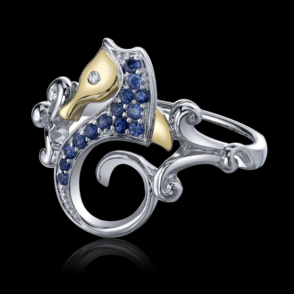 Fashion Blue Rhinestone Seahorse Silver Plated Finger Ring Women Jewelry Gift Image 4