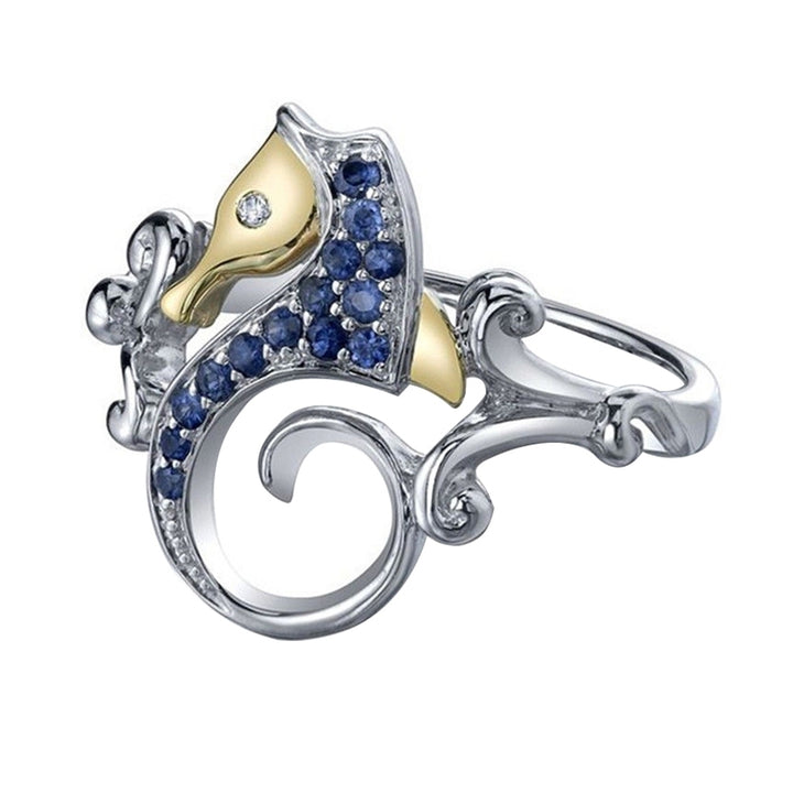 Fashion Blue Rhinestone Seahorse Silver Plated Finger Ring Women Jewelry Gift Image 6