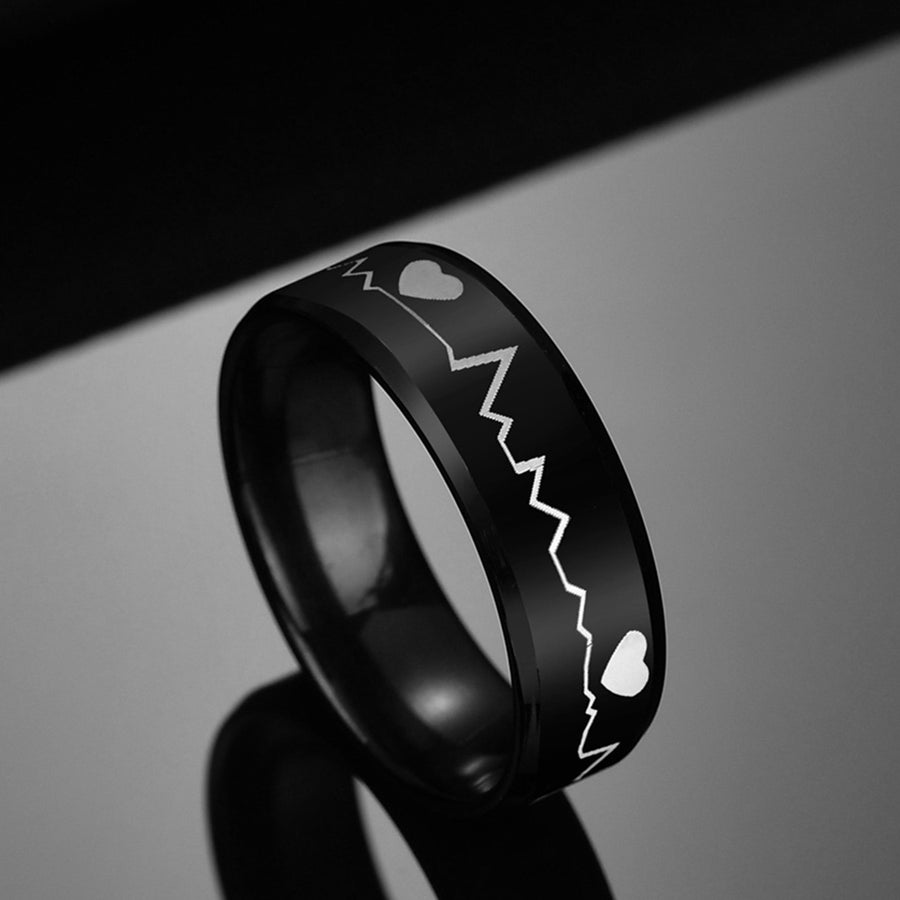 Fashion Men ECG Heartbeat Band Finger Ring Party Club Jewelry Birthday Gift Image 1