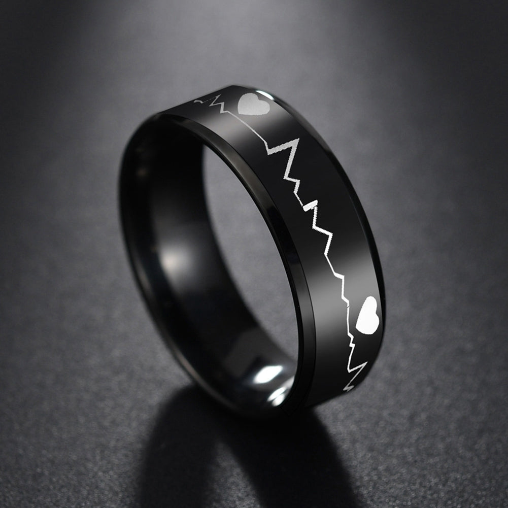 Fashion Men ECG Heartbeat Band Finger Ring Party Club Jewelry Birthday Gift Image 2