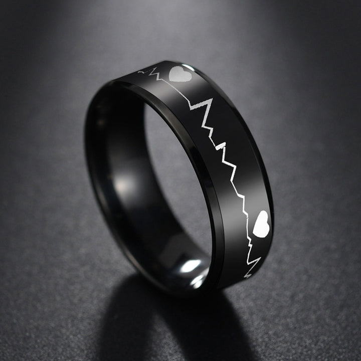 Fashion Men ECG Heartbeat Band Finger Ring Party Club Jewelry Birthday Gift Image 2