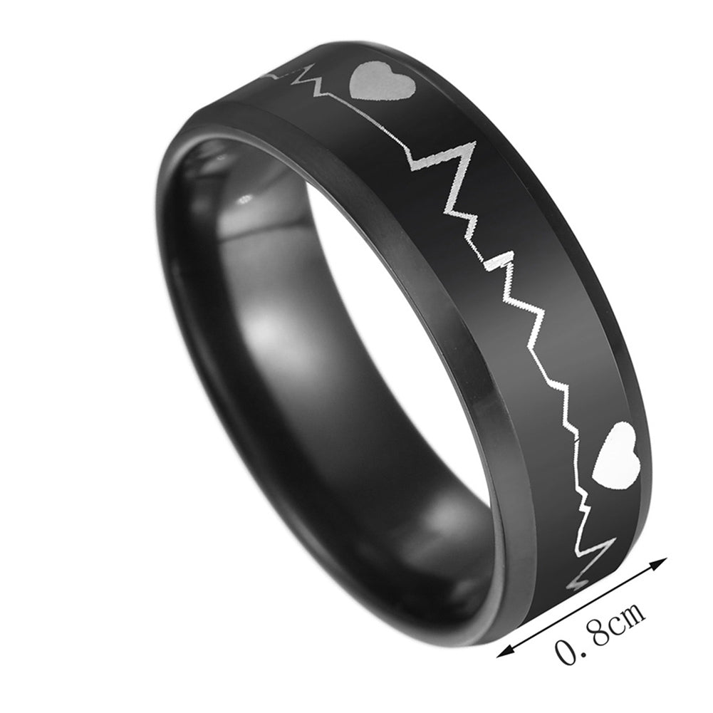 Fashion Men ECG Heartbeat Band Finger Ring Party Club Jewelry Birthday Gift Image 4