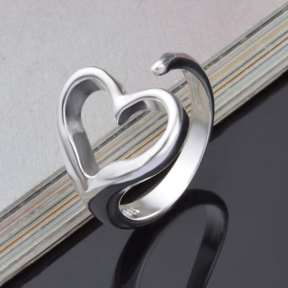 Women Hollow Love Heart Open Ring Fashion Adjustable Silver Plated Party Jewelry Image 1