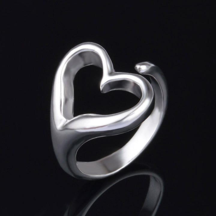 Women Hollow Love Heart Open Ring Fashion Adjustable Silver Plated Party Jewelry Image 4