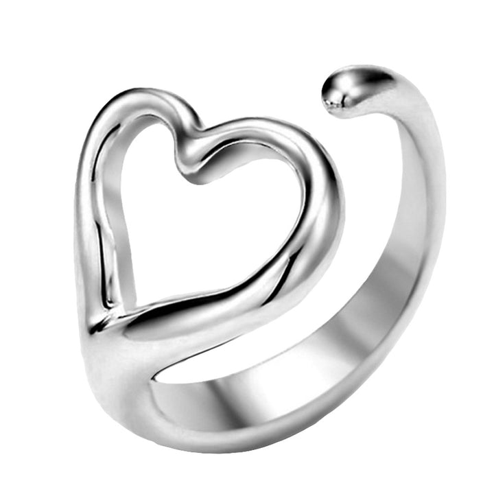 Women Hollow Love Heart Open Ring Fashion Adjustable Silver Plated Party Jewelry Image 4