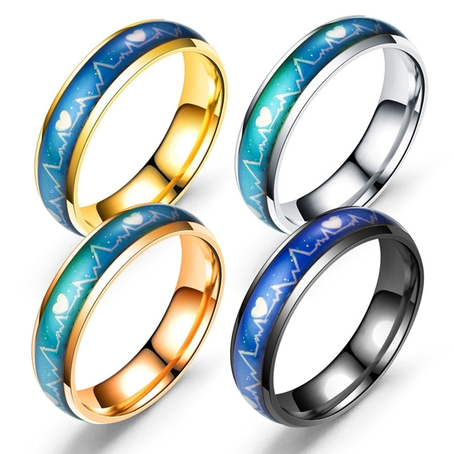 Fashion Men Women Mood Changing Color Heart Beat Ring Party Jewelry Couple Band Image 1