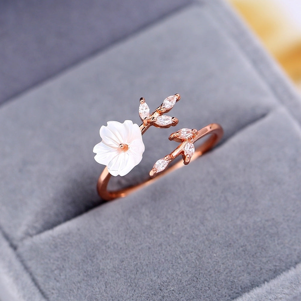 Fashion Flower Zircon Opening Finger Ring Adjustable Women Jewelry Party Gift Image 3