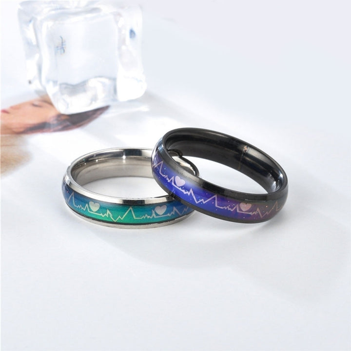 Fashion Men Women Mood Changing Color Heart Beat Ring Party Jewelry Couple Band Image 2