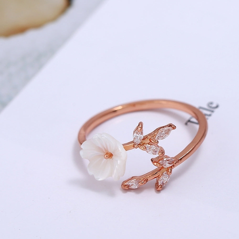 Fashion Flower Zircon Opening Finger Ring Adjustable Women Jewelry Party Gift Image 4