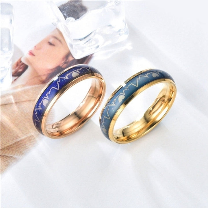 Fashion Men Women Mood Changing Color Heart Beat Ring Party Jewelry Couple Band Image 3