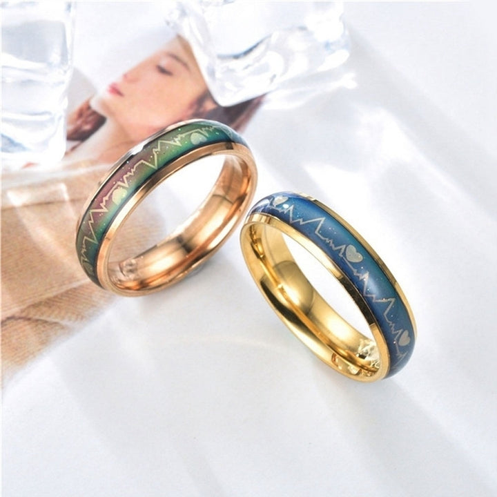 Fashion Men Women Mood Changing Color Heart Beat Ring Party Jewelry Couple Band Image 4