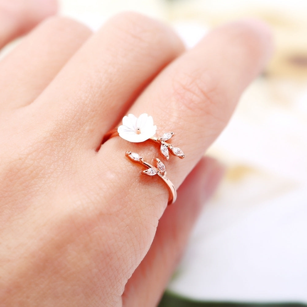 Fashion Flower Zircon Opening Finger Ring Adjustable Women Jewelry Party Gift Image 4