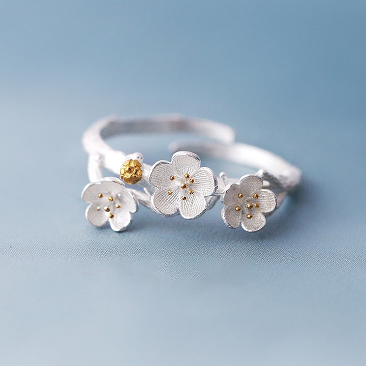 Fashion Plum Blossom Open Finger Ring Handmade Flower Adjustable Women Jewelry Image 1