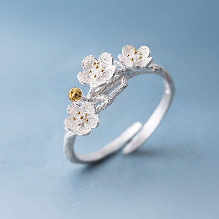 Fashion Plum Blossom Open Finger Ring Handmade Flower Adjustable Women Jewelry Image 2