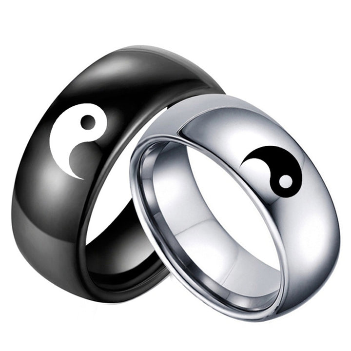 Men Women Yin Yang Sign Band Fashion Titanium Steel Ring Lover Couple Jewelry Image 1