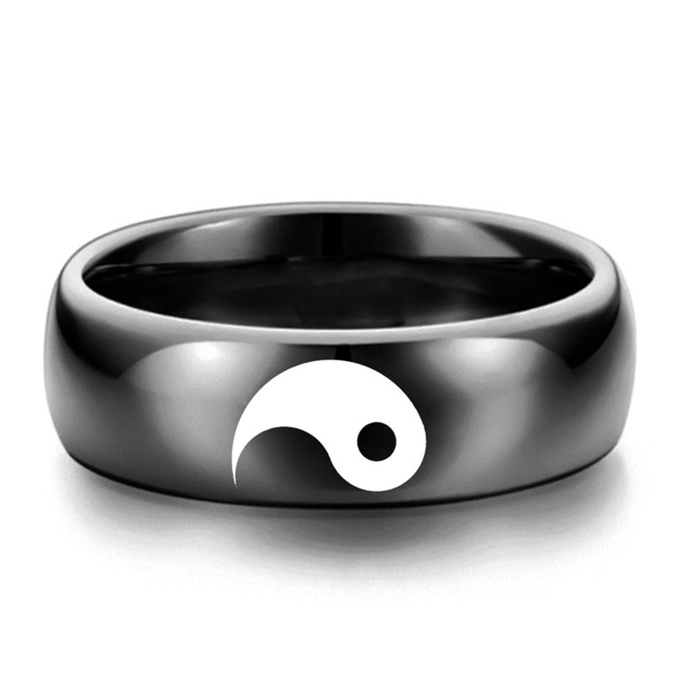 Men Women Yin Yang Sign Band Fashion Titanium Steel Ring Lover Couple Jewelry Image 2