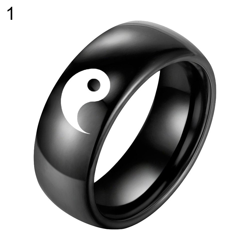 Men Women Yin Yang Sign Band Fashion Titanium Steel Ring Lover Couple Jewelry Image 3