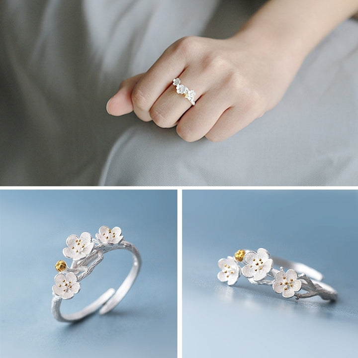 Fashion Plum Blossom Open Finger Ring Handmade Flower Adjustable Women Jewelry Image 8