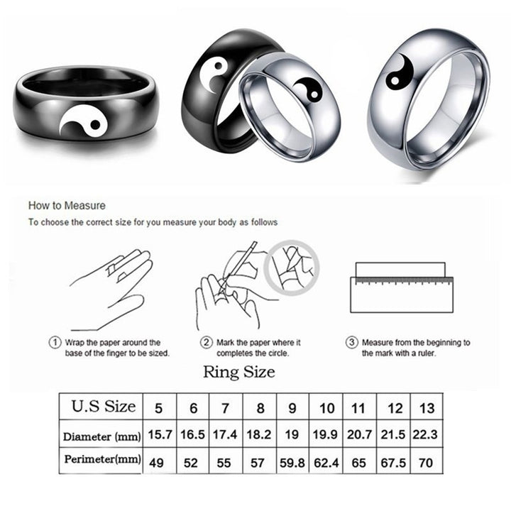 Men Women Yin Yang Sign Band Fashion Titanium Steel Ring Lover Couple Jewelry Image 4