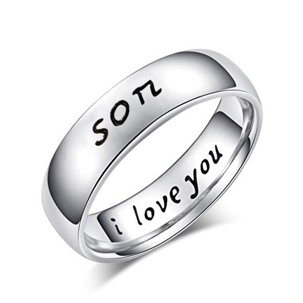 Titanium Steel Mom Son I Love You Carved Letter Finger Ring Mothers Day Jewelry Image 1