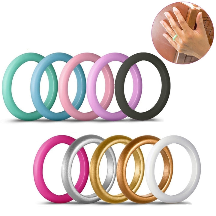 10Pcs Women Fashion Silicone Wedding Band Ring Jewelry Solid Color Party Gift Image 1