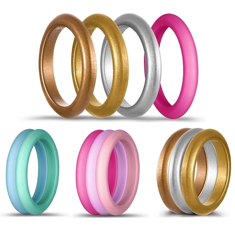 10Pcs Women Fashion Silicone Wedding Band Ring Jewelry Solid Color Party Gift Image 2