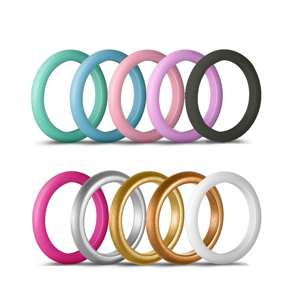 10Pcs Women Fashion Silicone Wedding Band Ring Jewelry Solid Color Party Gift Image 3