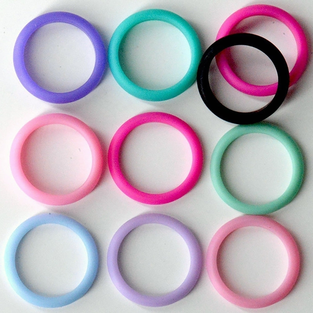 10Pcs Women Fashion Silicone Wedding Band Ring Jewelry Solid Color Party Gift Image 4