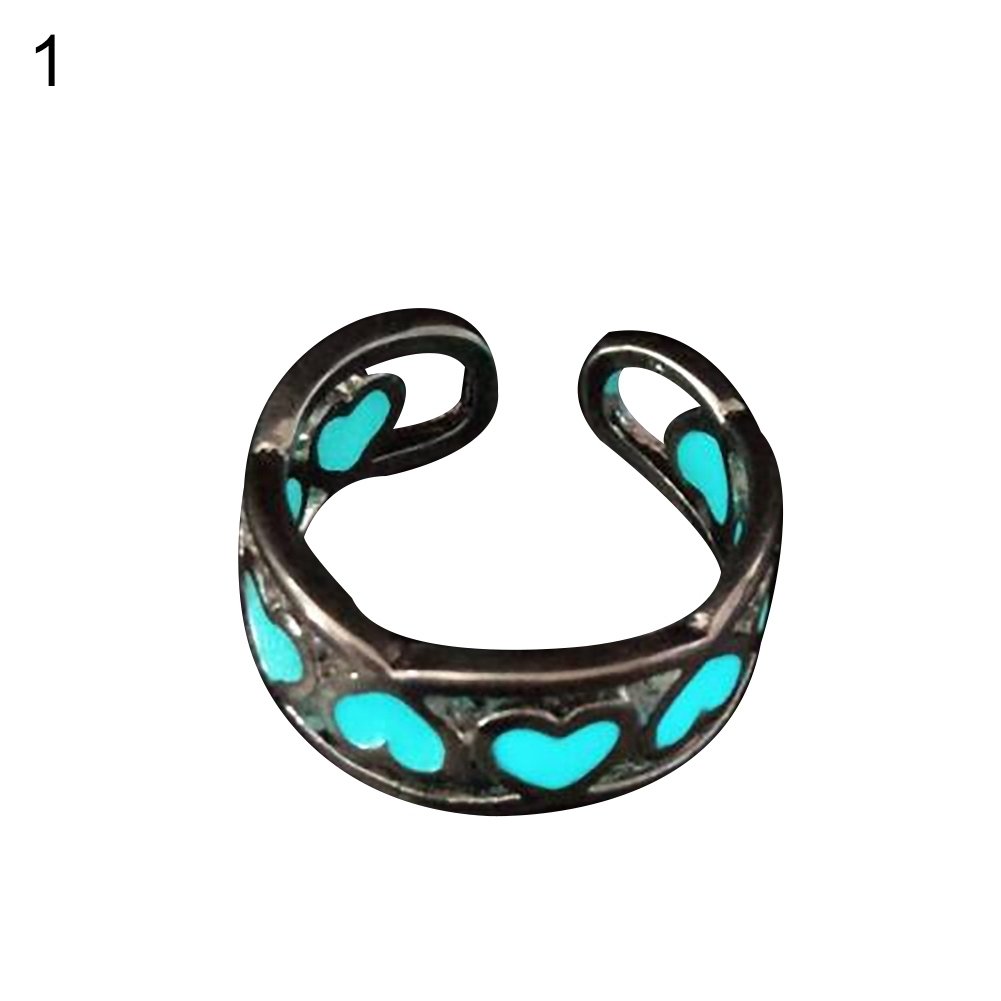 Women Fashion Luminous Heart Open Ring Adjustable Size Finger Jewelry Exquisite Image 1