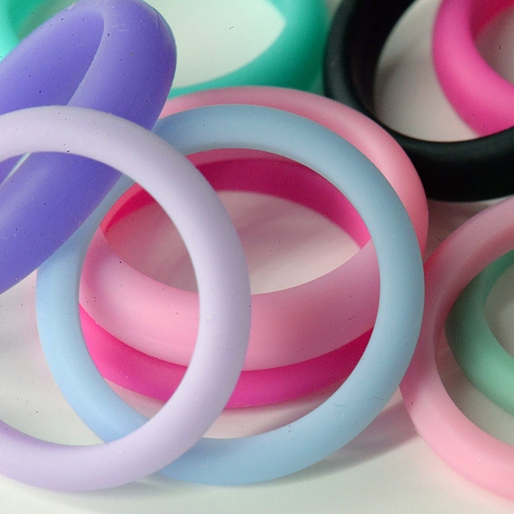 10Pcs Women Fashion Silicone Wedding Band Ring Jewelry Solid Color Party Gift Image 4