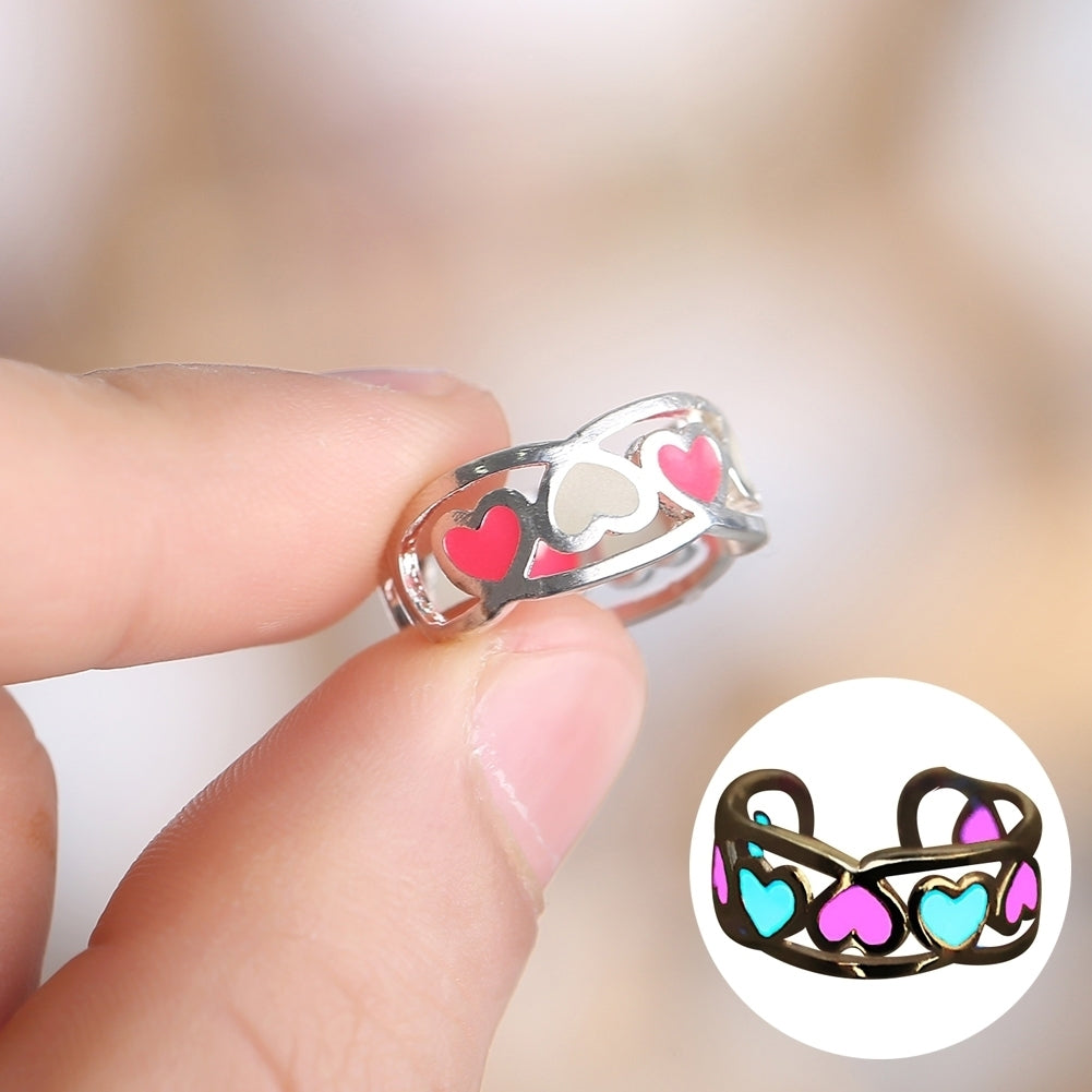 Women Fashion Luminous Heart Open Ring Adjustable Size Finger Jewelry Exquisite Image 4