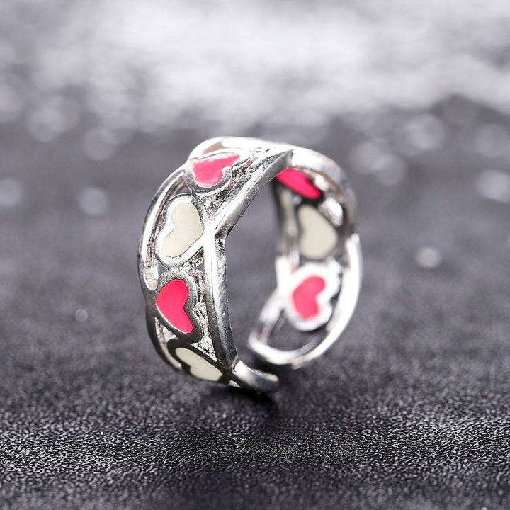 Women Fashion Luminous Heart Open Ring Adjustable Size Finger Jewelry Exquisite Image 8