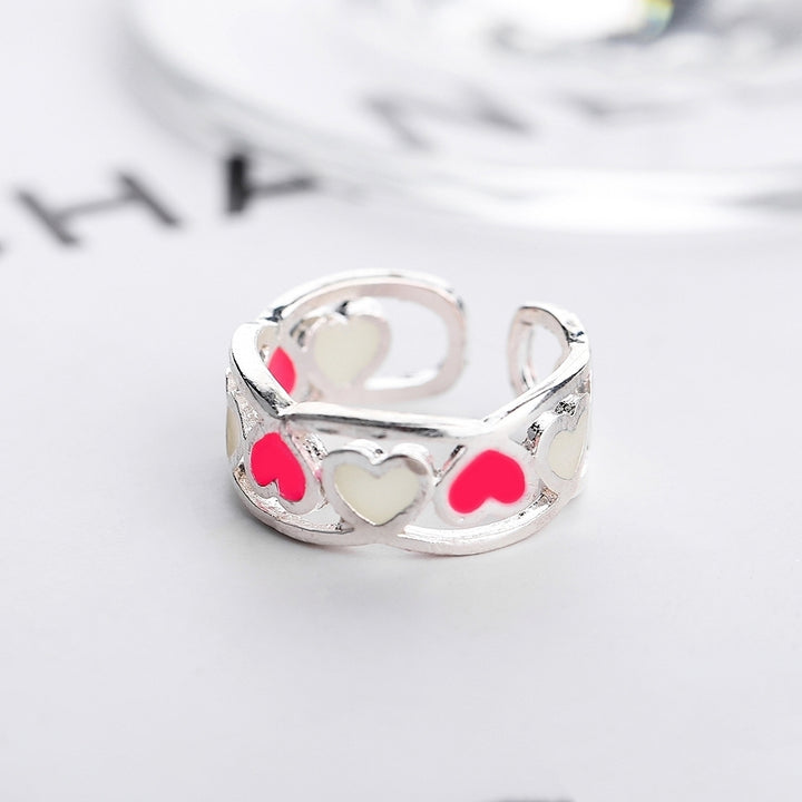 Women Fashion Luminous Heart Open Ring Adjustable Size Finger Jewelry Exquisite Image 9