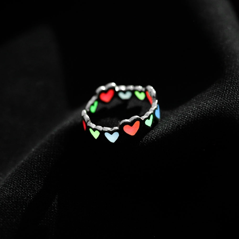 Women Fashion Luminous Heart Open Ring Adjustable Size Finger Jewelry Exquisite Image 11