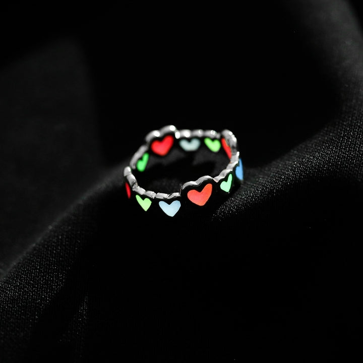 Women Fashion Luminous Heart Open Ring Adjustable Size Finger Jewelry Exquisite Image 11