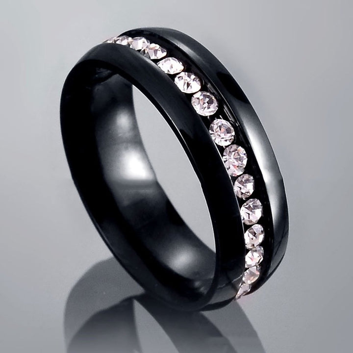 Women Men Fashion Stainless Steel Rhinestones Band Party Ring Jewelry Gift Image 4