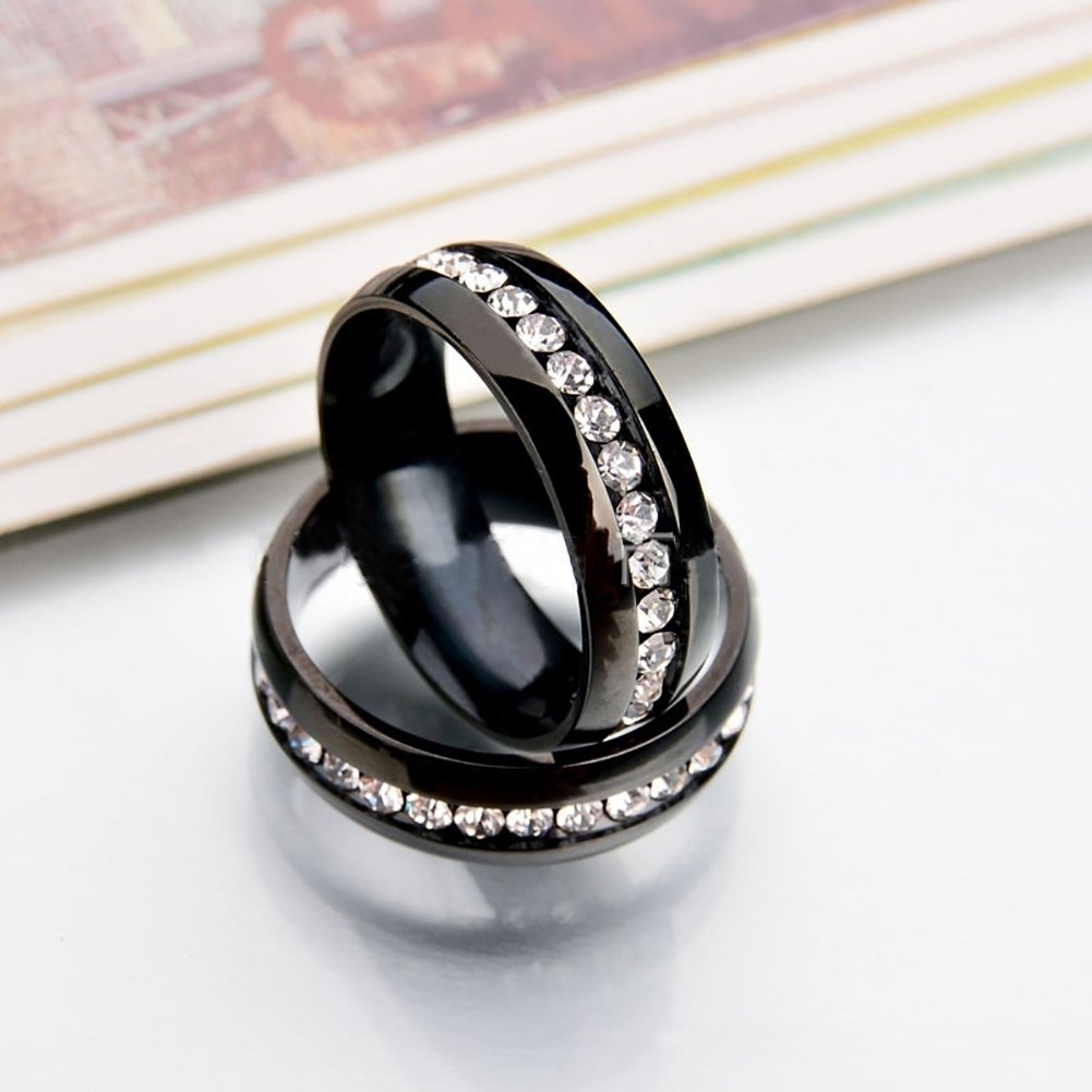 Women Men Fashion Stainless Steel Rhinestones Band Party Ring Jewelry Gift Image 4