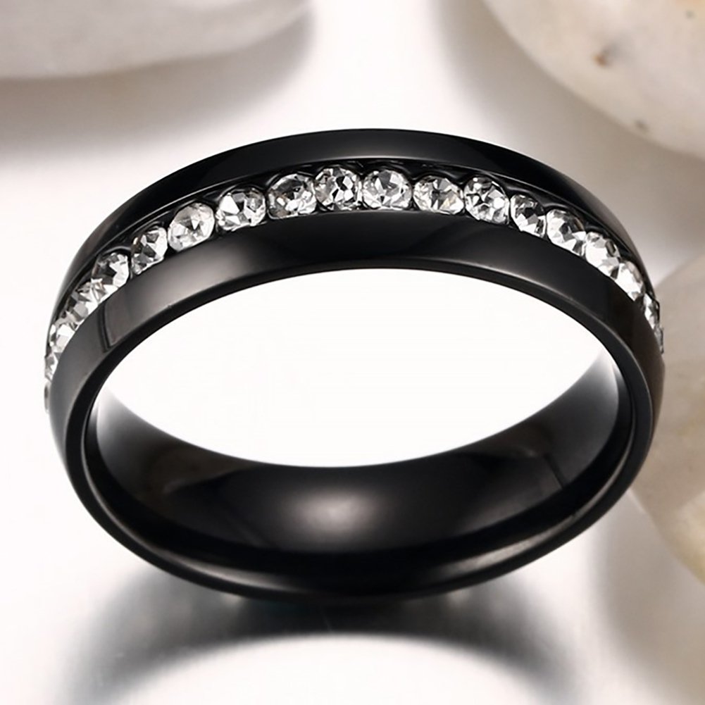 Women Men Fashion Stainless Steel Rhinestones Band Party Ring Jewelry Gift Image 6