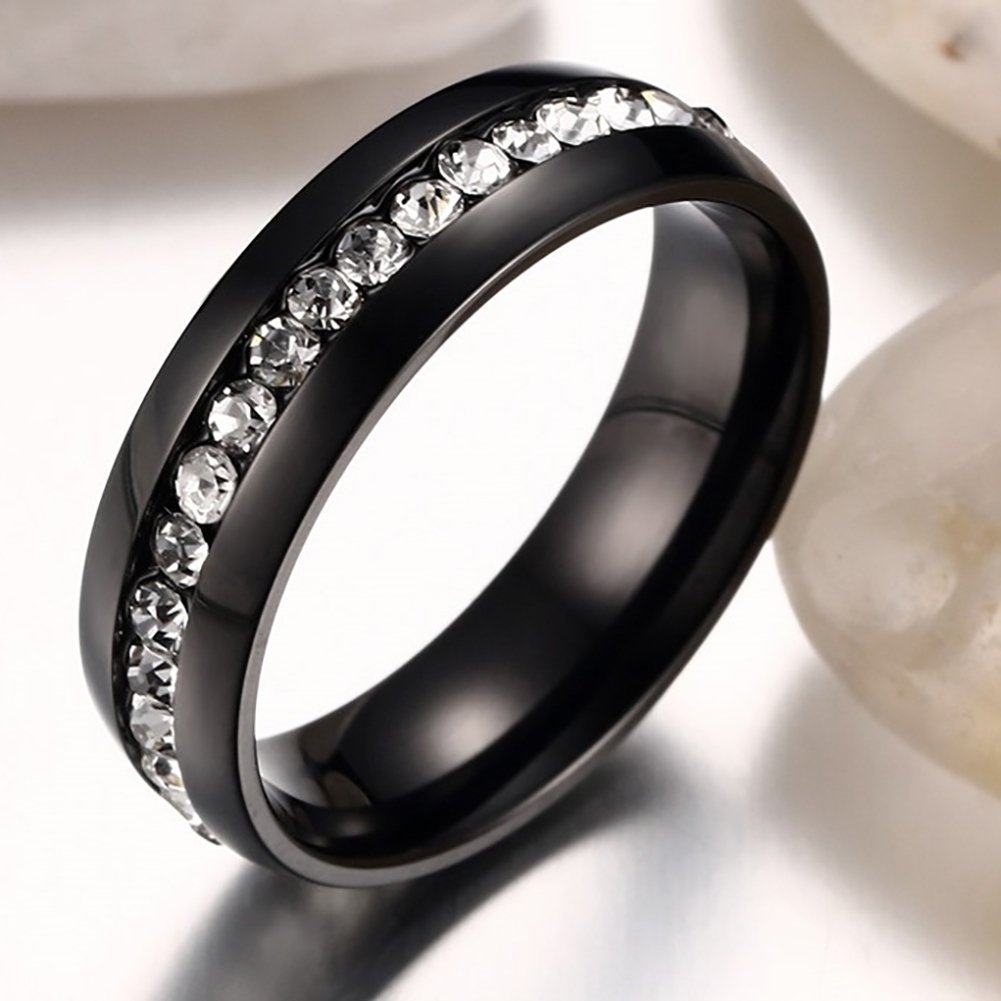 Women Men Fashion Stainless Steel Rhinestones Band Party Ring Jewelry Gift Image 7