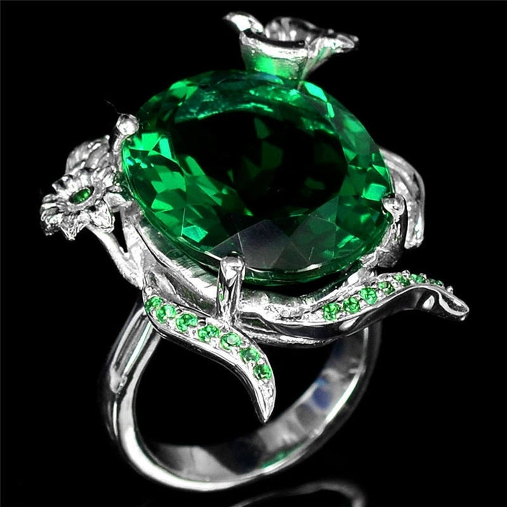 Fashion Women Faux Emerald Band Party Banquet Proposal Finger Ring Jewelry Gift Image 2