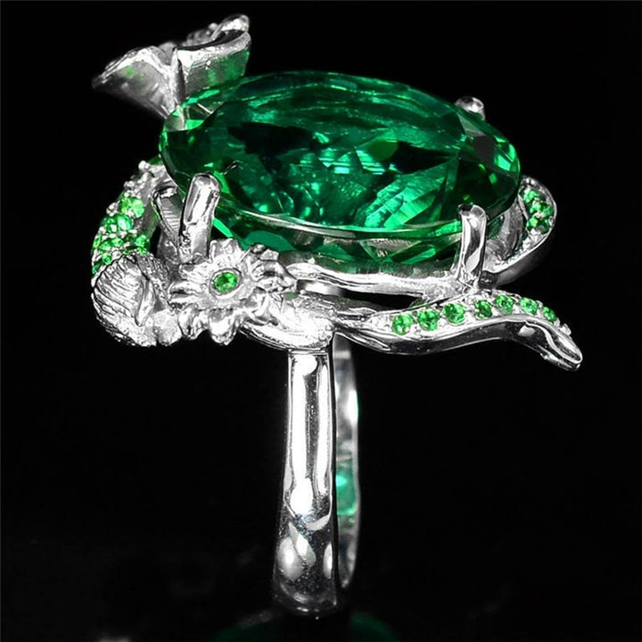 Fashion Women Faux Emerald Band Party Banquet Proposal Finger Ring Jewelry Gift Image 3