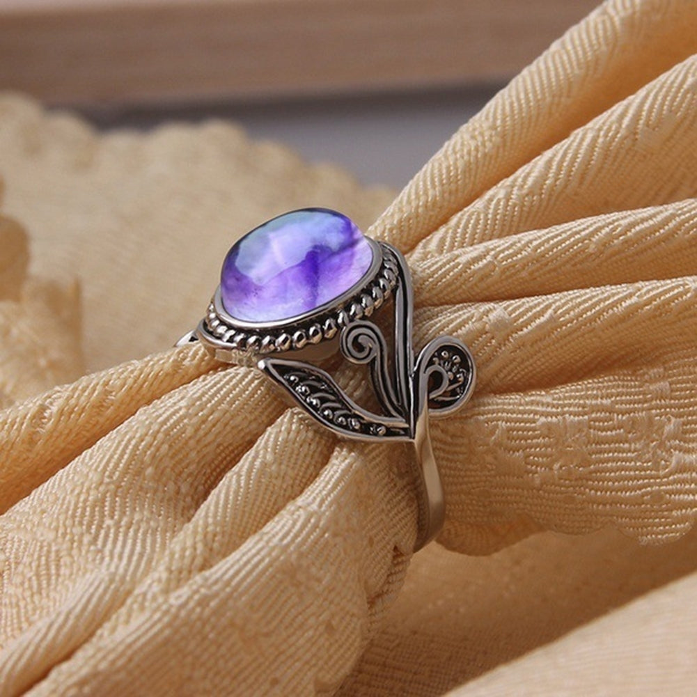 Antique Lady Purple Rhinestone Carved Leaf Style Finger Ring Party Jewelry Gift Image 6