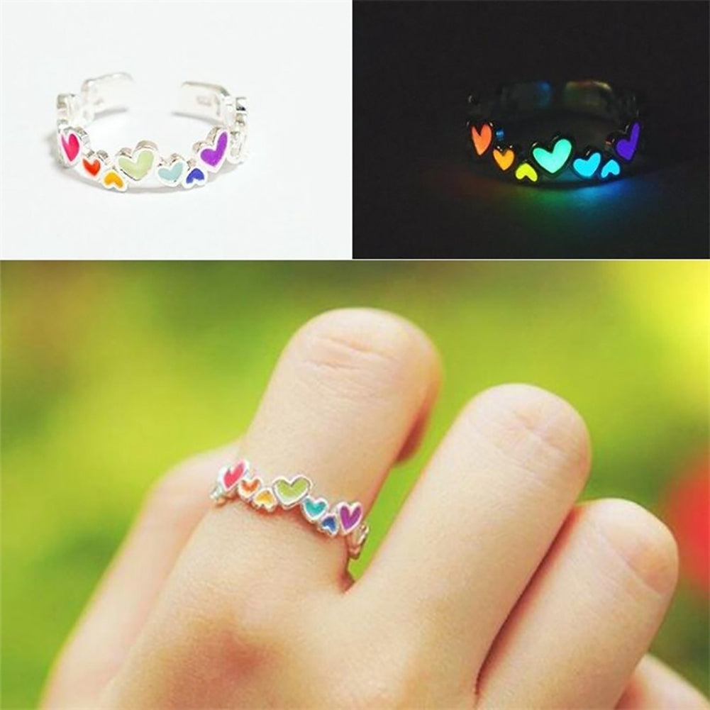 Luminous Colorful Hearts Lovers Couples Ring Promise Wedding Party Jewelry Decor Image 1