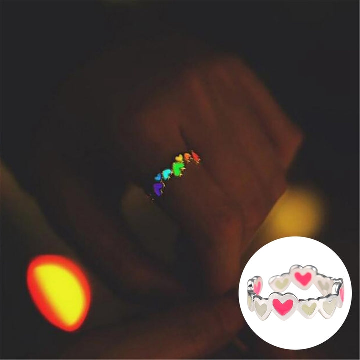 Luminous Colorful Hearts Lovers Couples Ring Promise Wedding Party Jewelry Decor Image 2