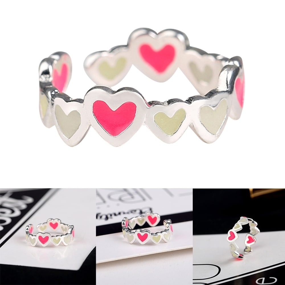 Luminous Colorful Hearts Lovers Couples Ring Promise Wedding Party Jewelry Decor Image 3